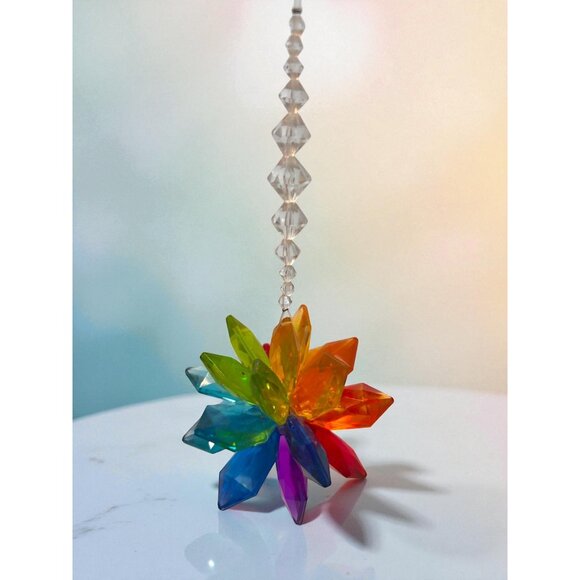 Ganz Rainbow Acrylic Starburst Suncatcher Hanging Prism Ornament With Beaded Str - Picture 1 of 7